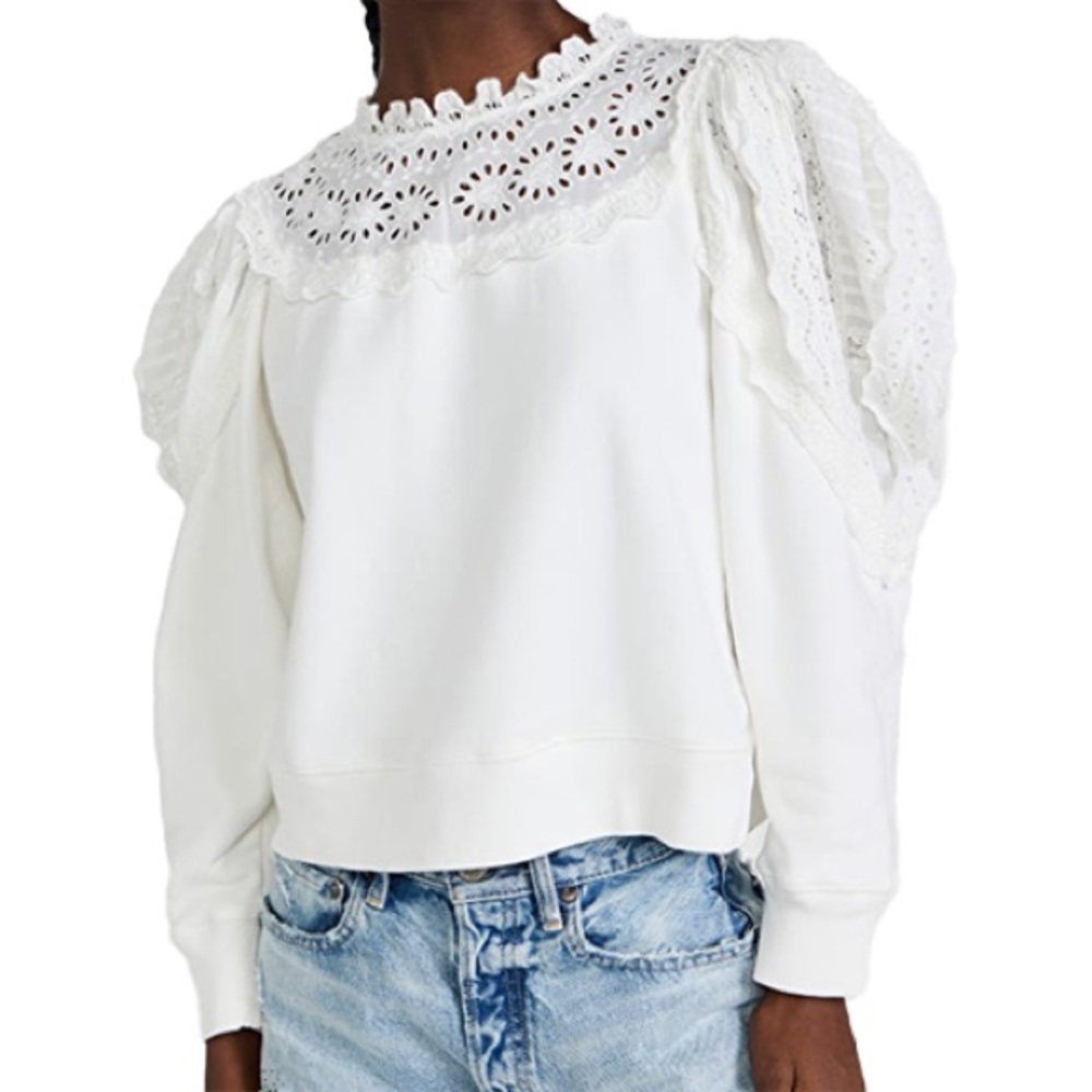 Sea NY White Eyelet combo Lace Women's Top